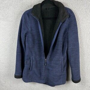 32 DEGREES Heat Jacket Womens M Blue Green Full Zip Sherpa Lined Stand Up